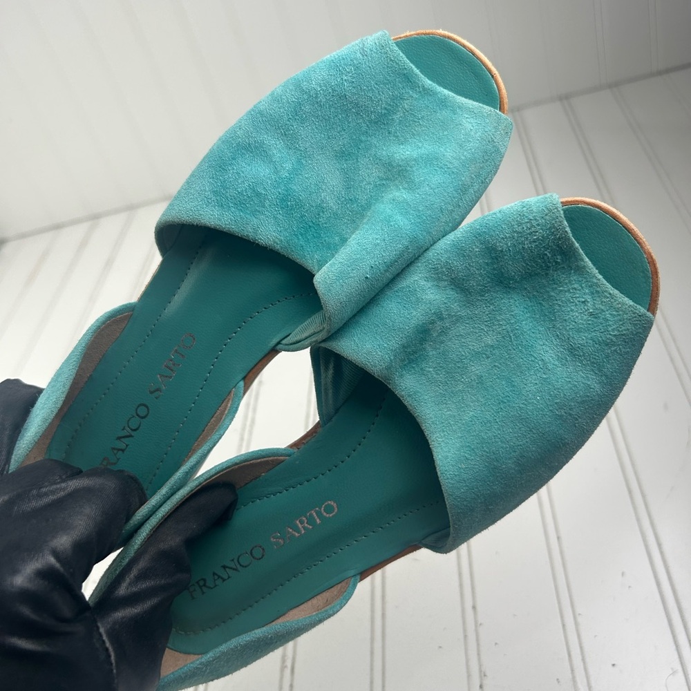 Franco Sarto Blue Suede Peep Toe Venezia Flats Womenโs Size 6M - Picture 9 of 11